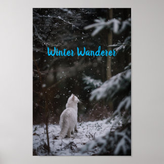 Póster Wander de invierno: Gato blanco en la nieve