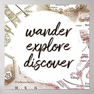 Póster Wander Explore Discover Vintage Map Travel
