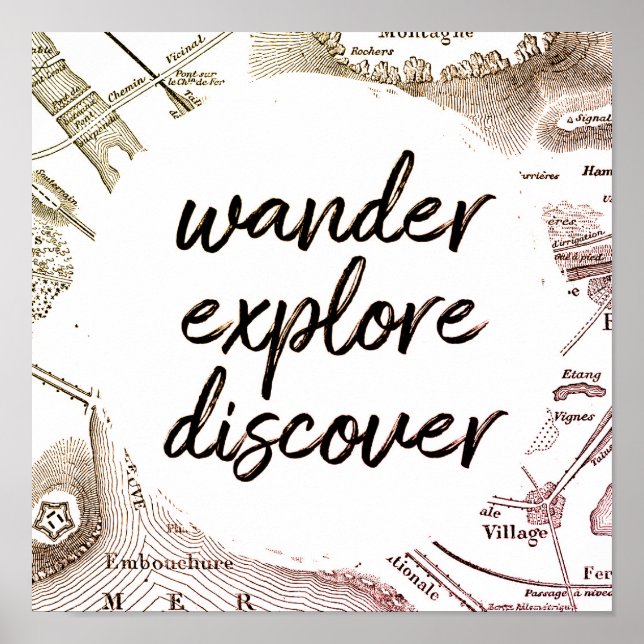 Póster Wander Explore Discover Vintage Map Travel (Frente)