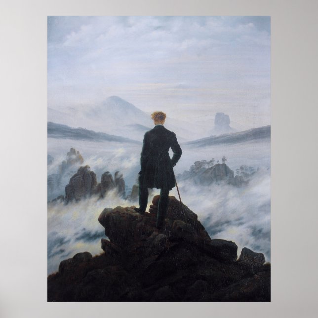Póster Wanderer de Friedrich sobre el mar de la niebla (Frente)