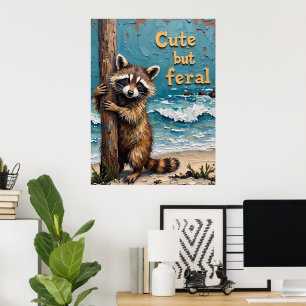 Póster Wanderer de la playa: Raccoon en el post