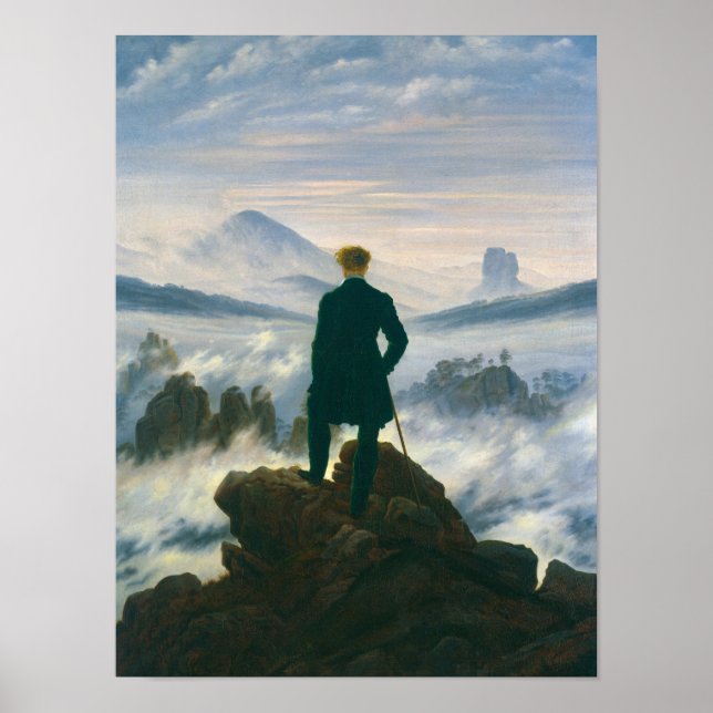 Póster Wanderer por Caspar Friedrich sobre el mar de la n (Frente)
