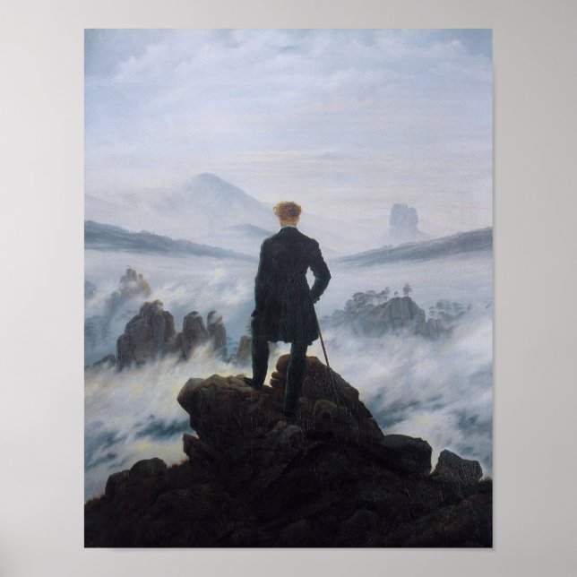Póster Wanderer por Friedrich sobre el mar de la niebla (Frente)