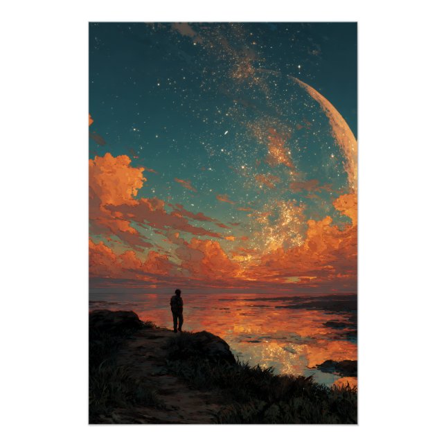 Póster Wanderer Under Giant Crescent Moon (Anverso)