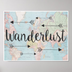 Póster Wanderlust en el poster del mapa del mundo del