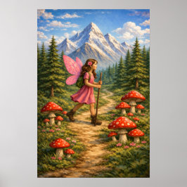 Póster Wanderlust Mountain Fairy Hiker Fairycore Mushroom