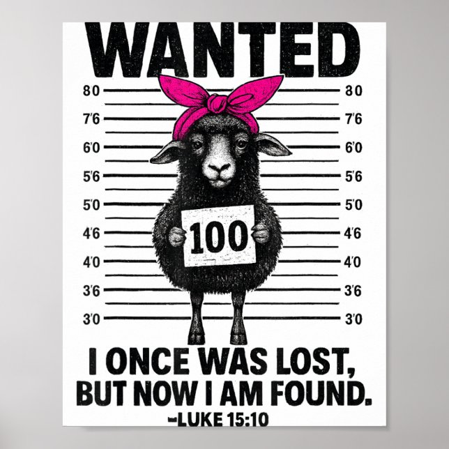 Póster Wanted I Once Was Lost Funny Sheep Quotes Jesus Ch (Frente)
