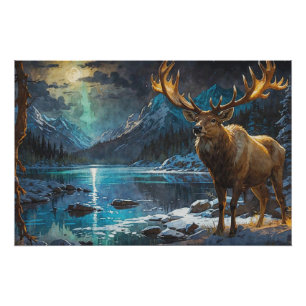 Póster Wapiti (Elk) y luces de invierno