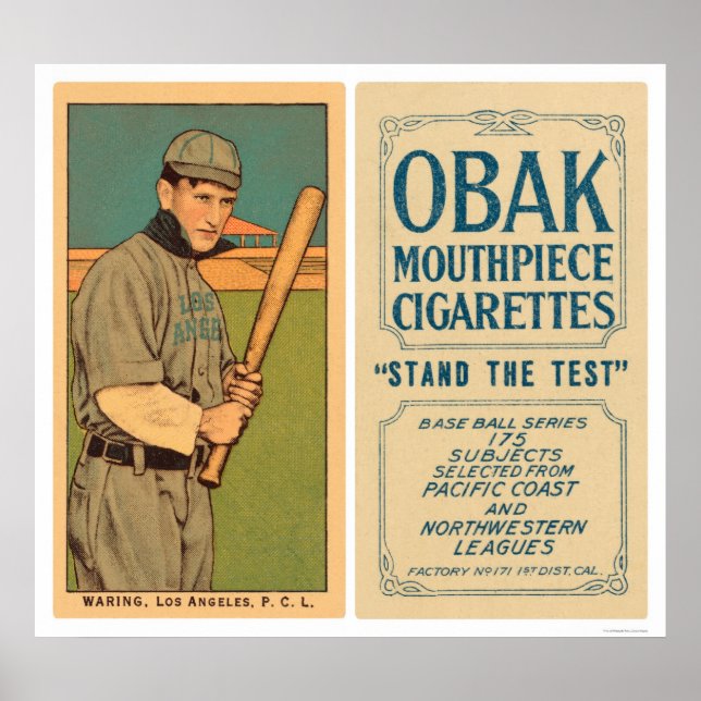 Póster Waring Los Angeles Baseball 1910 (Frente)