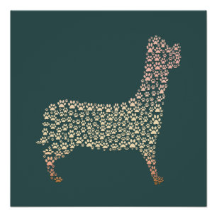 Póster Warm Gold Gradient Paw Print Dog Silhouette Fabric
