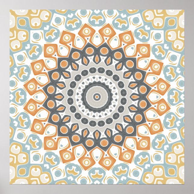 Póster Warm Orange and Gray Geometric Mandala Pattern (Frente)