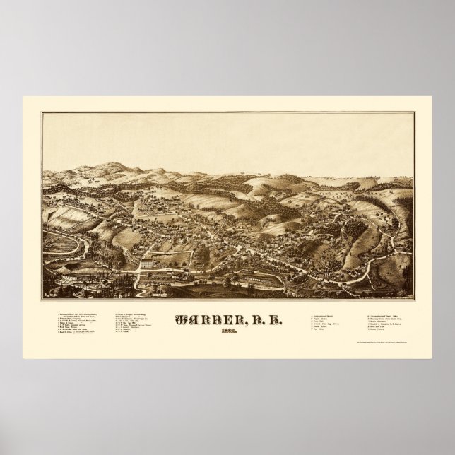 Póster Warner, NH Panoramic Map - 1887 (Frente)