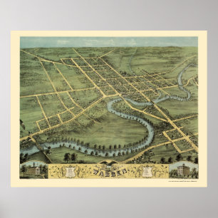 Póster Warren, OH Mapa Panorámico - 1870