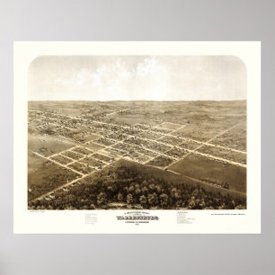 Póster Warrensburg, Mapa Panorámico MO - 1869