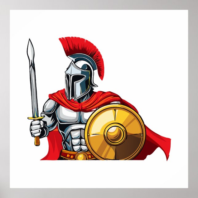 Póster warrior holding sword and shield ready for battle (Frente)