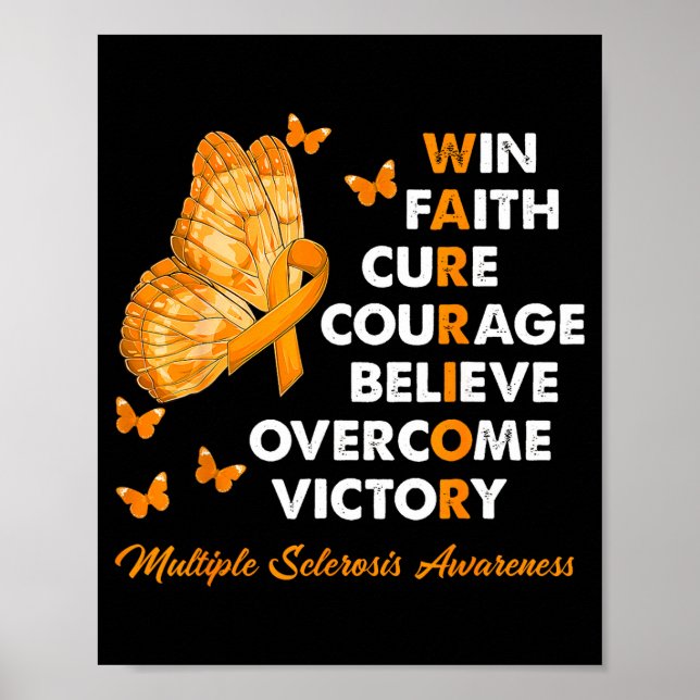 Póster Warrior Win Faith Cure Ribbon Multiple Sclerosis A (Frente)