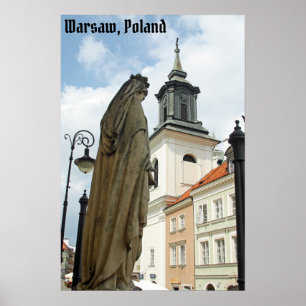 Póster Warsaw church and statue, Poland
