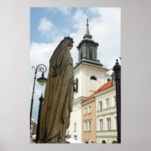 Póster Warsaw church and statue, Poland