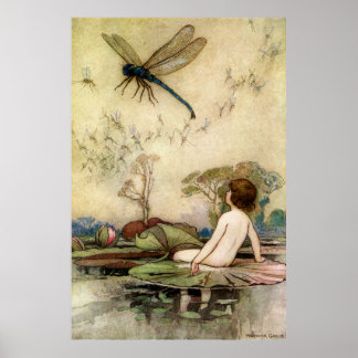Póster Warwick Goble Waterbaby En Un Waterlirio