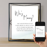 Póster Wash verde juego de ducha de novia quién recuerda<br><div class="desc">El signo del juego de la ducha de novia con texto editable, para que puedas personalizar con el nombre de la novia o la anfitriona. "Who's Memory" destaca en caligrafía con letras a mano con elegancia casual. Diseño minimalista de moda con tipografía en blanco y negro sobre fondo blanco, con...</div>