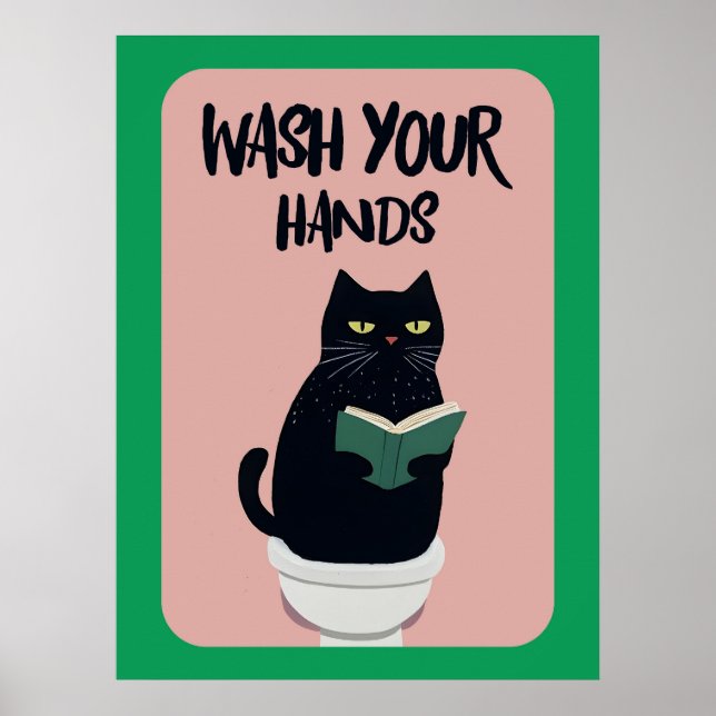 Póster Wash your hands | Cat | Funny & decorative Poster (Frente)