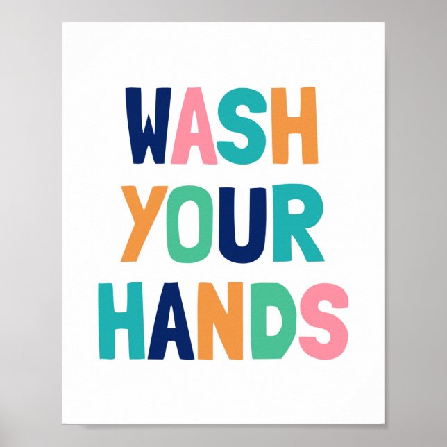 Póster Wash Your Hands, Kids Bathroom Decor (Frente)