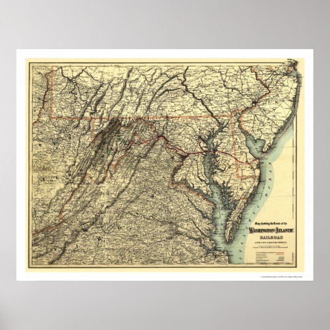 Póster Washington & Atlantic Railroad Map 1883 (Frente)