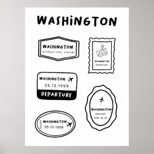 Póster Washington - Colección de sellos de viaje   Minima
