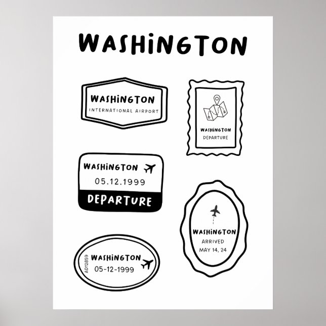Póster Washington - Colección de sellos de viaje | Minima (Frente)