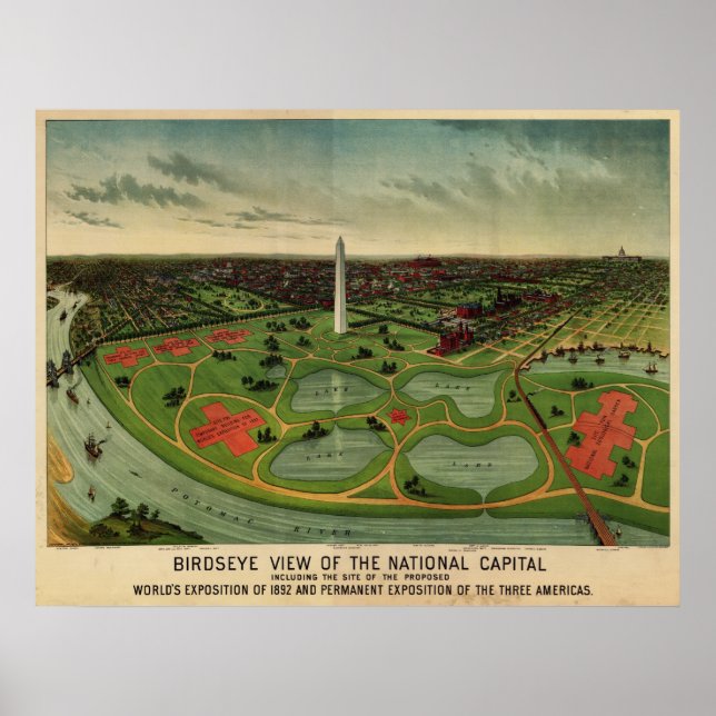 Póster Washington D.C., 1892 (E. Johnson) BigMapBlog.com (Frente)