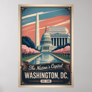 Póster Washington DC Antiguo La Capital de la Nación Retr