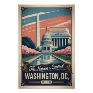 Póster Washington DC Antiguo La Capital de la Nación Retr