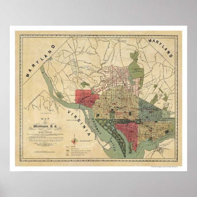 Póster Washington DC Environs Map by Silversparre 1887 (Frente)