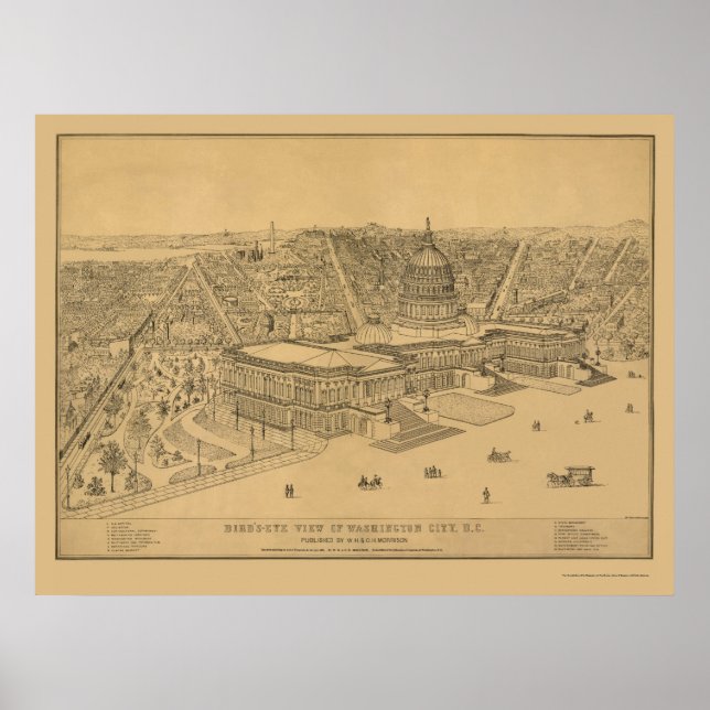 Póster Washington, DC Panoramic Map - 1872 (Frente)