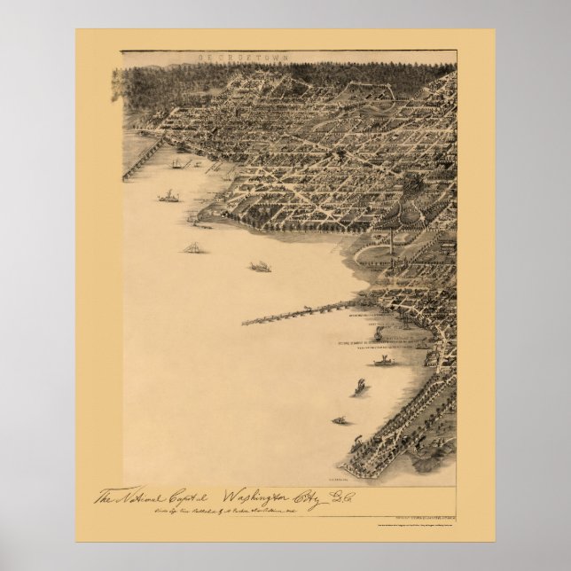 Póster Washington, DC Panoramic Map - 1883 (Frente)