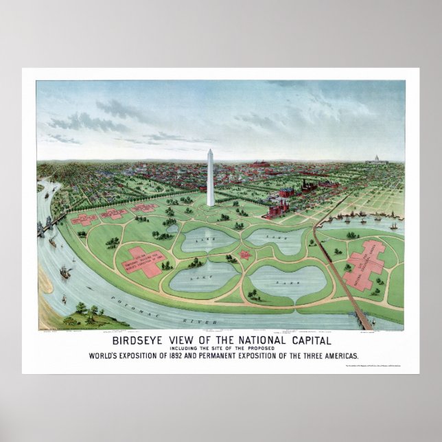 Póster Washington, DC Panoramic Map - 1888 (Frente)