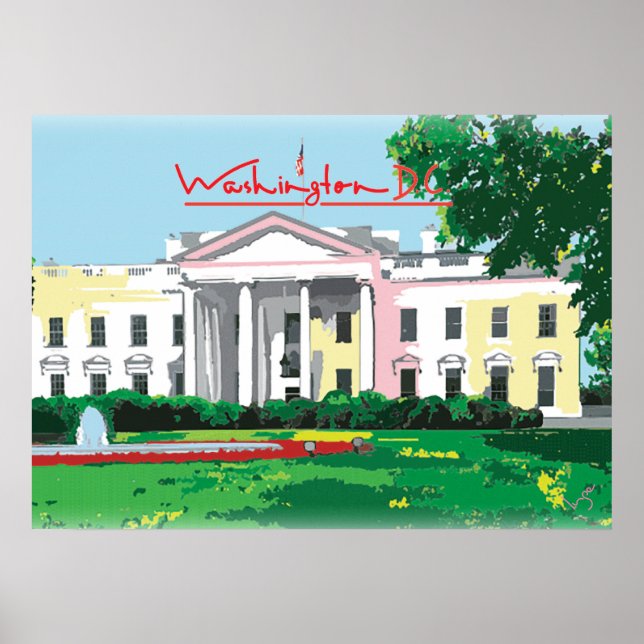 Póster Washington DC - Pintura digital de la Casa Blanca (Frente)