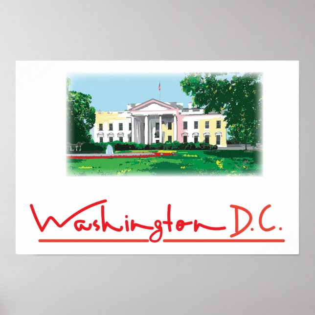 Póster Washington DC - Pintura digital de la Casa Blanca (Frente)