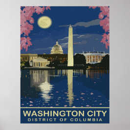 Póster Washington DC, reflejos de agua por la noche, viaj