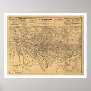 Póster Washington DC & Suburbs Map by Gedney 1886