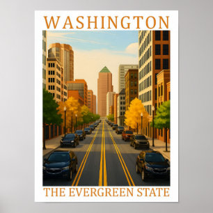 Póster Washington, Evergreen State USA Travel Place