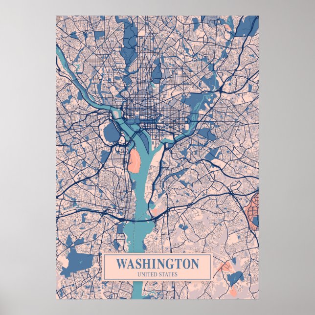 Póster Washington - Mapa de la ciudad de Breezy (Estados  (Frente)