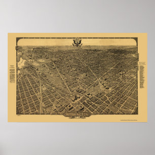 Póster Washington, mapa panorámico de DC - 1922