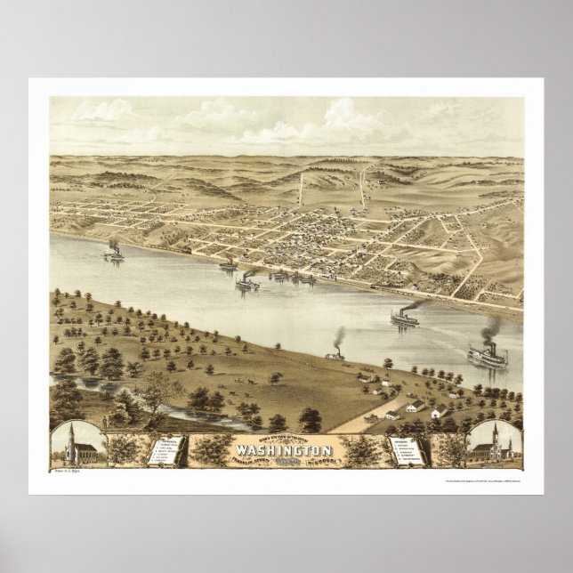 Póster Washington, MO Mapa Panorámico - 1869 (Frente)