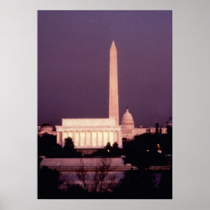 Póster Washington Monument, the Capitol and Jefferson
