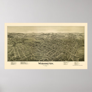 Póster Washington, PA Mapa Panorámico - 1897