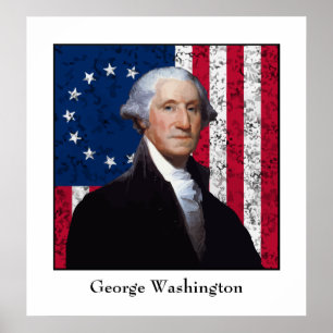 Póster Washington y la bandera de Estados Unidos