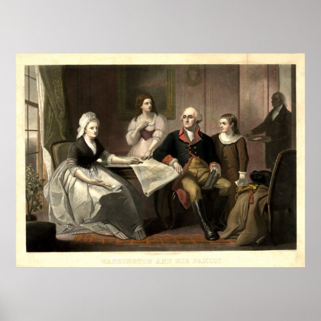Póster Washington y su familia Mezzotint por C. Schussele (Frente)