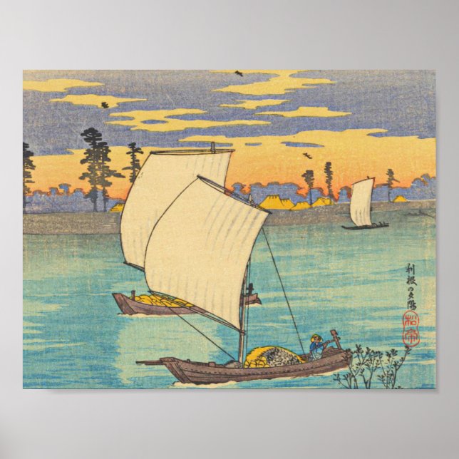 Póster Watanabe Shotei-Sunset Glow en el río Tone (Frente)