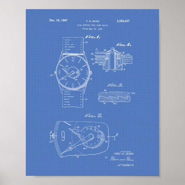 Póster Watch 1966 Patent Art - Blueprint (Frente)